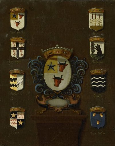Coat of Arms of Sara van Os, Wife of Jan van Reyersbergh with its eight quarterings