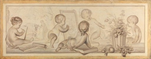 Six Putti with Flowers and Fruit and Attributes of the Art of Drawing