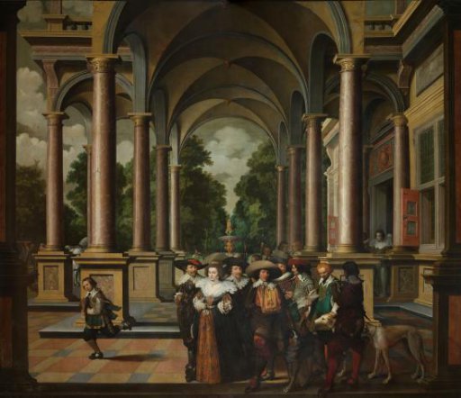 Gallery of a palace with ornamental architecture and columns