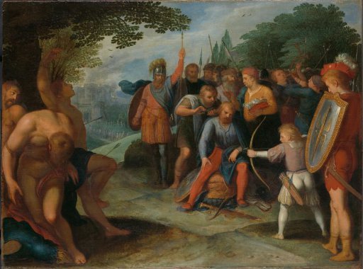 Julius Civilis Having his Hair Cut after the Fall of Vetera, while his Son Kills Some of the Captives