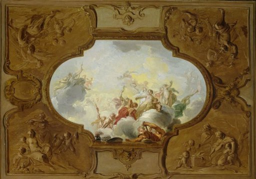 Design for a ceiling painting with the Apotheosis of Aeneas, in the corners the Four Seasons