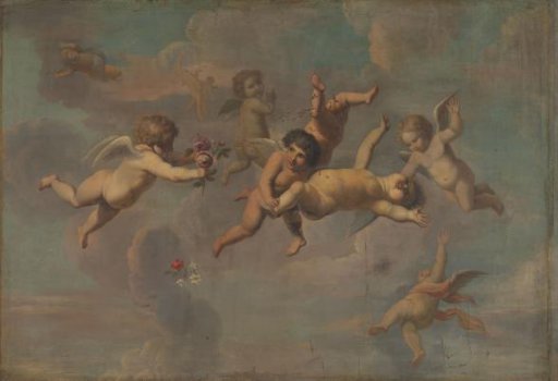 Tumbling Putti with Flowers