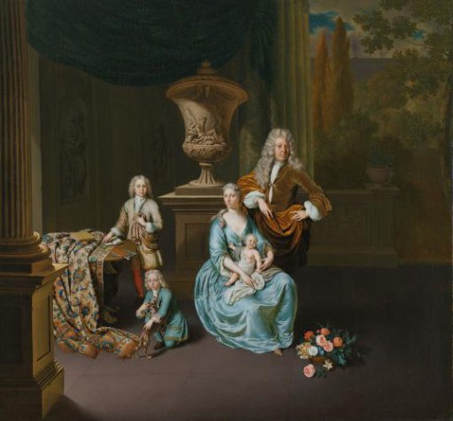Diederik Baron van Leyden van Vlaardingen (1695-1764). Burgomaster of Leiden, with his Wife Sophia Dina de Rovere and their Sons Pieter, Jan en Adriaan Pompejus