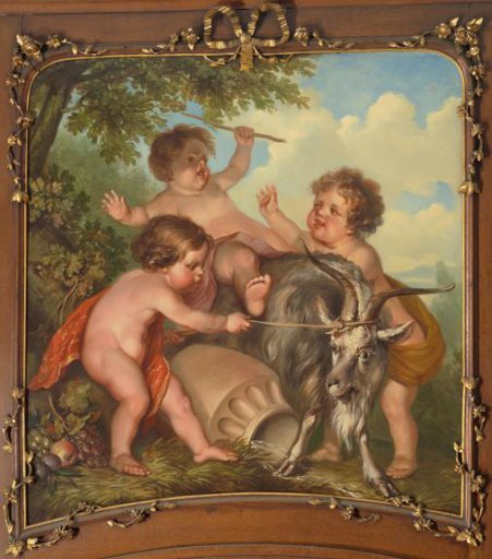 Three Children Playing with a Goat