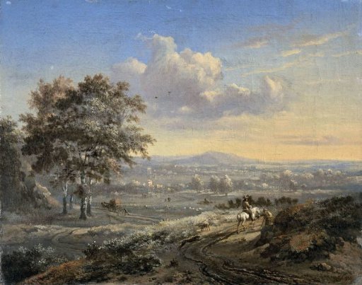Hilly Landscape with a Rider on a Country Road