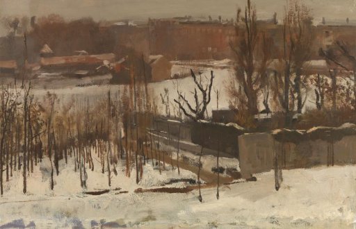 View of the Oosterpark in Amsterdam in the snow
