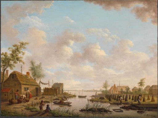 Landscape with Fishermen and Farmers Extracting Peat in a Marsh