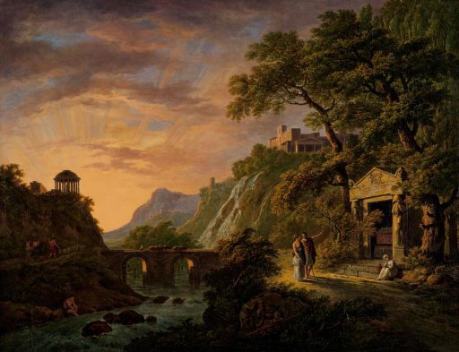 Arcadian Landscape with Setting Sun