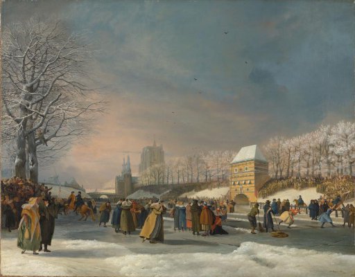 Ice-skating race for women on the Stadsgracht in Leeuwarden, 21 January 1809