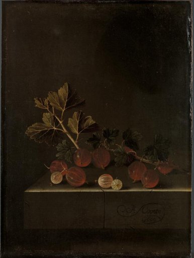 A Sprig of Gooseberries on a Stone Plinth