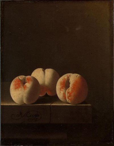 Three Peaches on a Stone Plinth