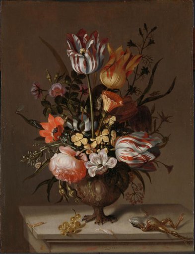 Still Life with a Vase of Flowers and a Dead Frog
