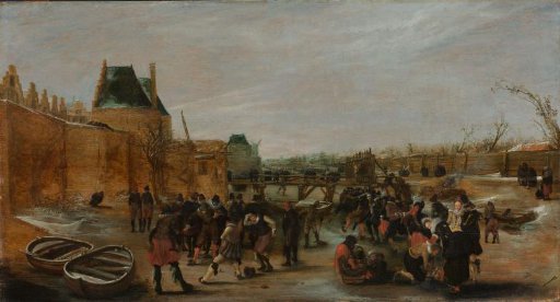 Frolicking on a Frozen Canal in a Town