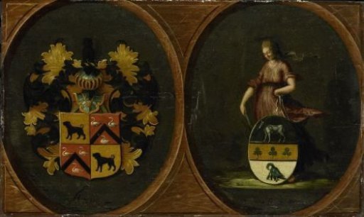 Coat of arms with the arms of the couple Pieter Courten and Hortensia del Prado, 1625