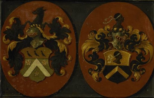 Coat of arms with the arms of Boudaen and Fourmenois, 1623 (the arms of Fourmenois reversed)