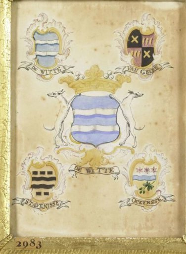 The coat of arms of Anna Jacoba de Witte, wife of Jacob Verheye van Citters, with the coats of arms of her four grandparents