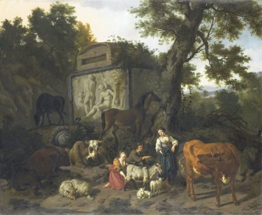 Landscape with Herdsmen and Cattle near a Tomb