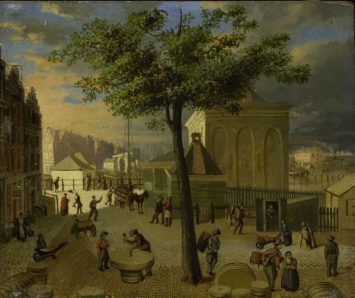 The Slijpsteenmarkt with the building 'Het Zeerecht' in Amsterdam