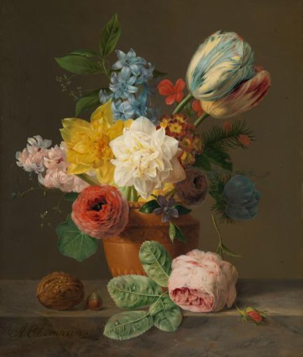 Still life with flowers and nuts