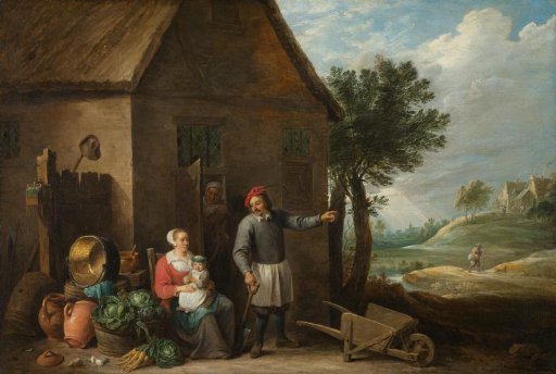 Man and Woman with a Child in Front of a Farmhouse