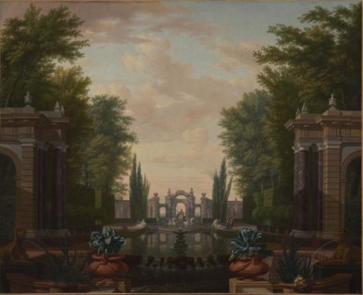 Water Terrace with Statues and Fountains in a Park