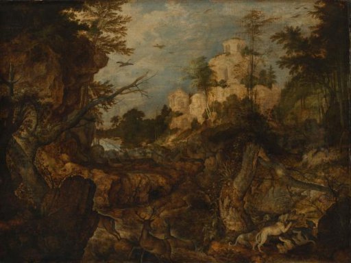 Wild boar hunt in a rocky landscape