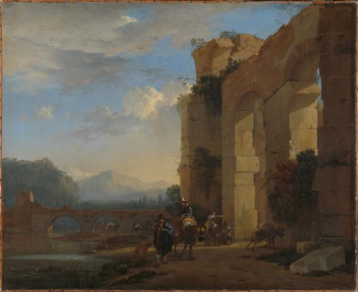 Donkey drivers near an Italian ruin