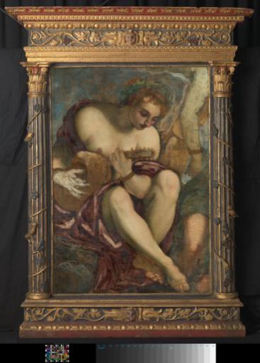 Carved, gilded, and polychrome aedicule frame