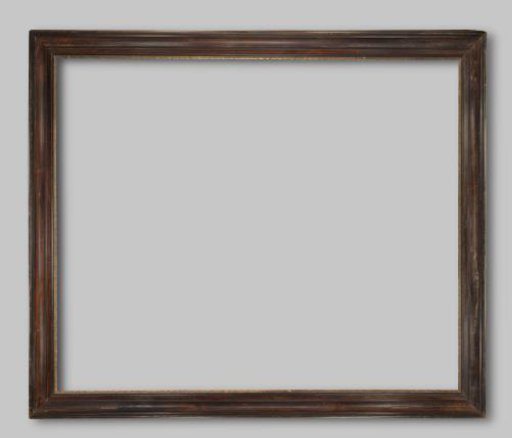 Brown stained moulded frame with gilded inner edge and pâte ornaments, 4 separately numbered parts.