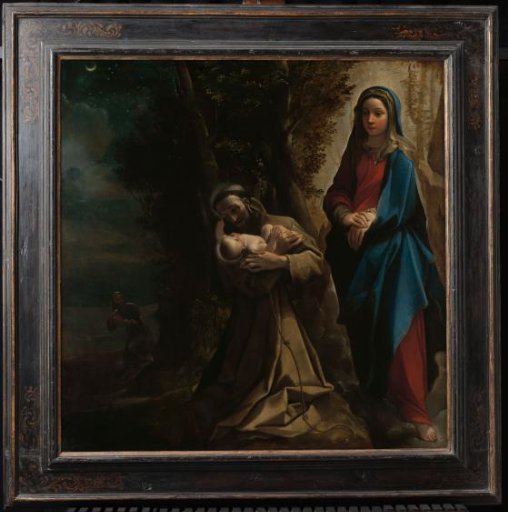 Black cassetta frame with decoration in sgraffito technique
