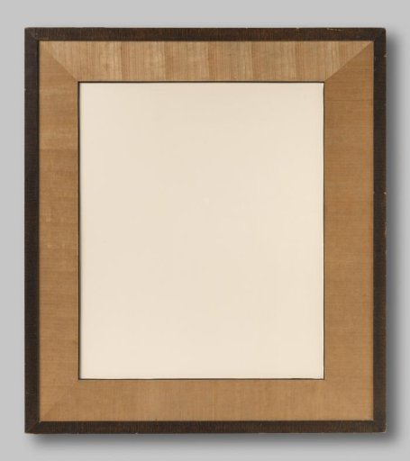 Brown narrow veneered wooden frame with veneered (plain wood) passe-partout, glazed.