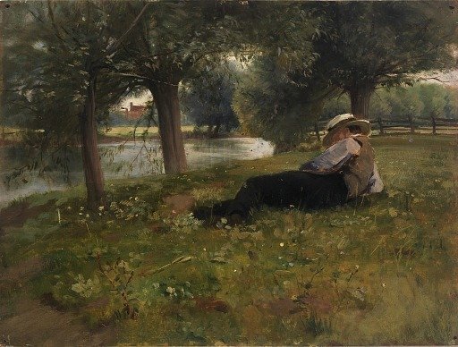 Man Reclining beside a Stream