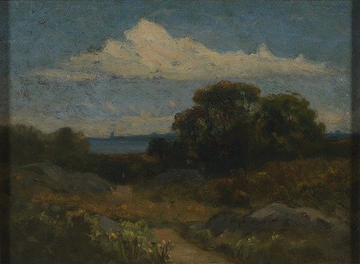 Landscape (trees and rocks by lake)