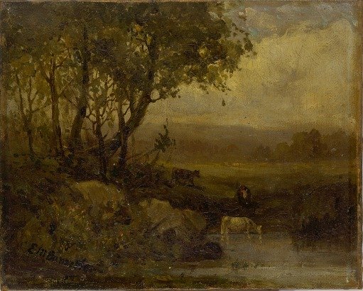 Untitled (landscape, riverbank, three cows)