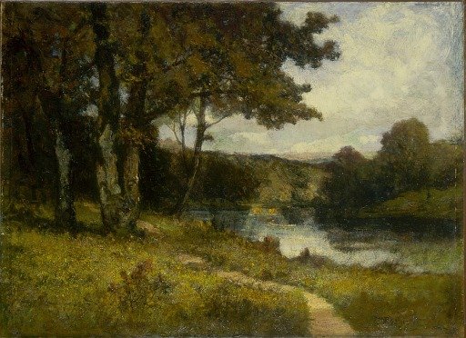 Untitled (landscape, trees near river)