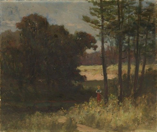 Untitled (landscape with trees and woman)