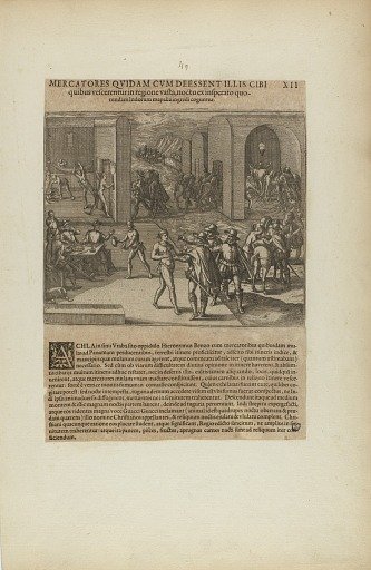 Mercatores Quidam cum Deessent Illis Cibi/Quibus Vescerentur in.... (from book, Americae, part five)