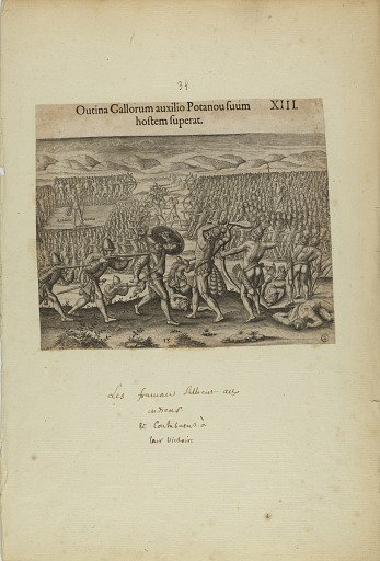 Outina Gallorum Auxilio Potanou Suum Hostem Superat. XIII. (from book, Americae, part two)