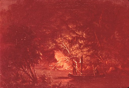 Ojibwe Spearing Salmon by Torchlight