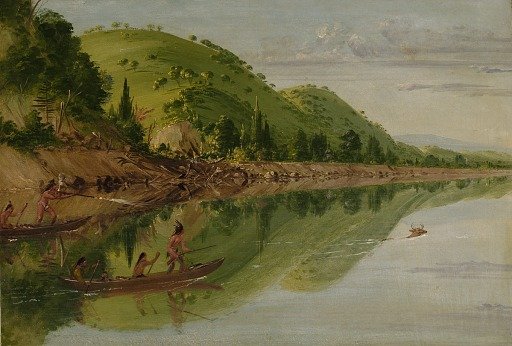 View on the St. Peter's River, Sioux Indians Pursuing a Stag in their Canoes