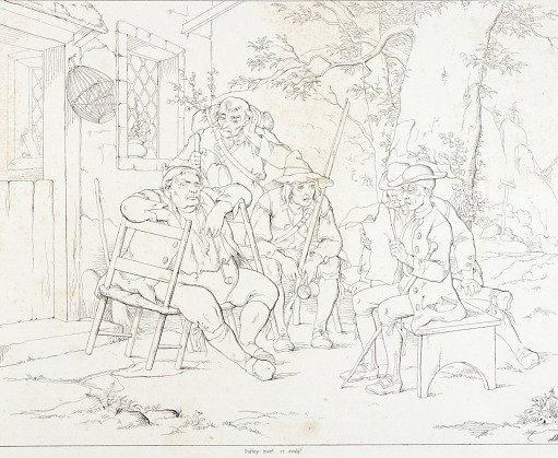 (Rip Van Winkle, illustration) Rip with Junto at the Village inn