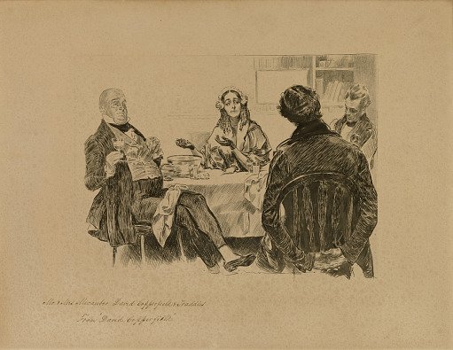 Mr. and Mrs. Micawber, David Copperfield and Traddles, from "David Copperfield"
