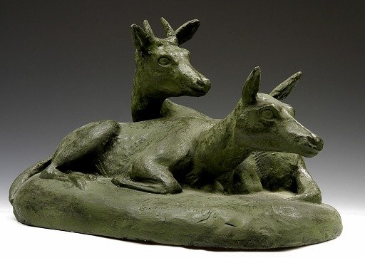 Two Deer--The Hunter Comes