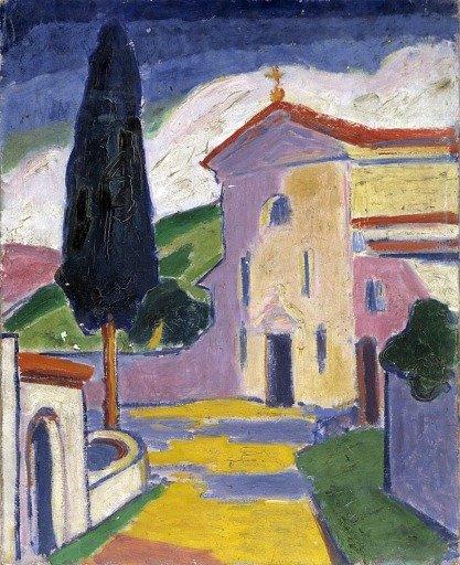 Church with Cedar Tree on Left