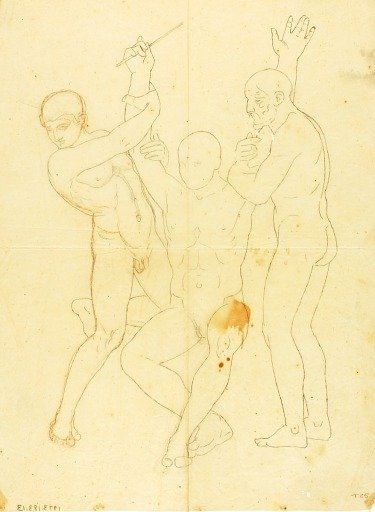 Moses, Aaron and Hur on Mount Horeb (nude study)