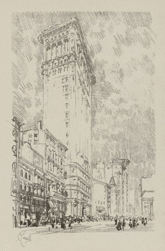 The Flat Iron (from portfolio, Lithographs of New York in 1904)