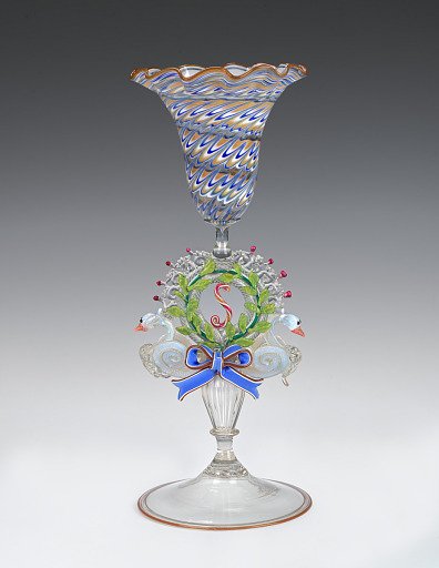 Fenicio Goblet with Swans and Initial "S" Stem