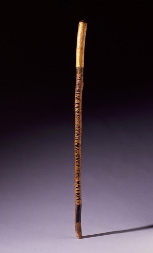 Cane inscribed THE BLUE EAGLE IS FLYING ALL OVER THE NATION, SCARING THE HUNGER AWAY, WE HAD ENOUGH OF THIS DEPRESSION, CHEER UP THE BLUE EAGLE IS IN PARTNERSHIP WITH THE N.R.A. NEW YORK CITY