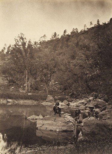 View on Apache Lake, Sierra Blanca Range, Arizona, with Two Apache Scouts in the Foreground