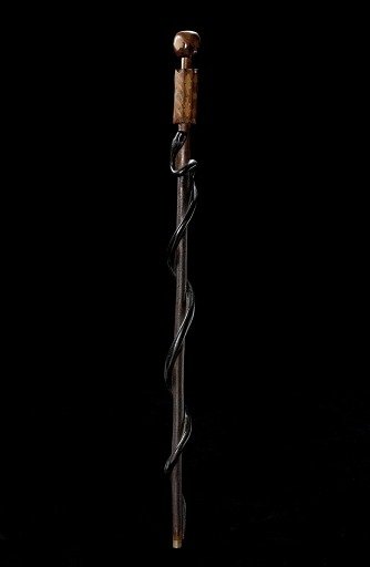 Cane with Black Snake and Marquetry Handle